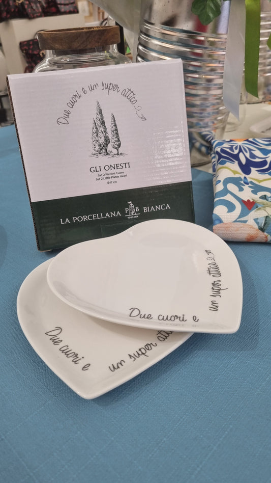 SET 2 PIATTINI CUORE diametro 17,5 cm La Porcellana Bianca