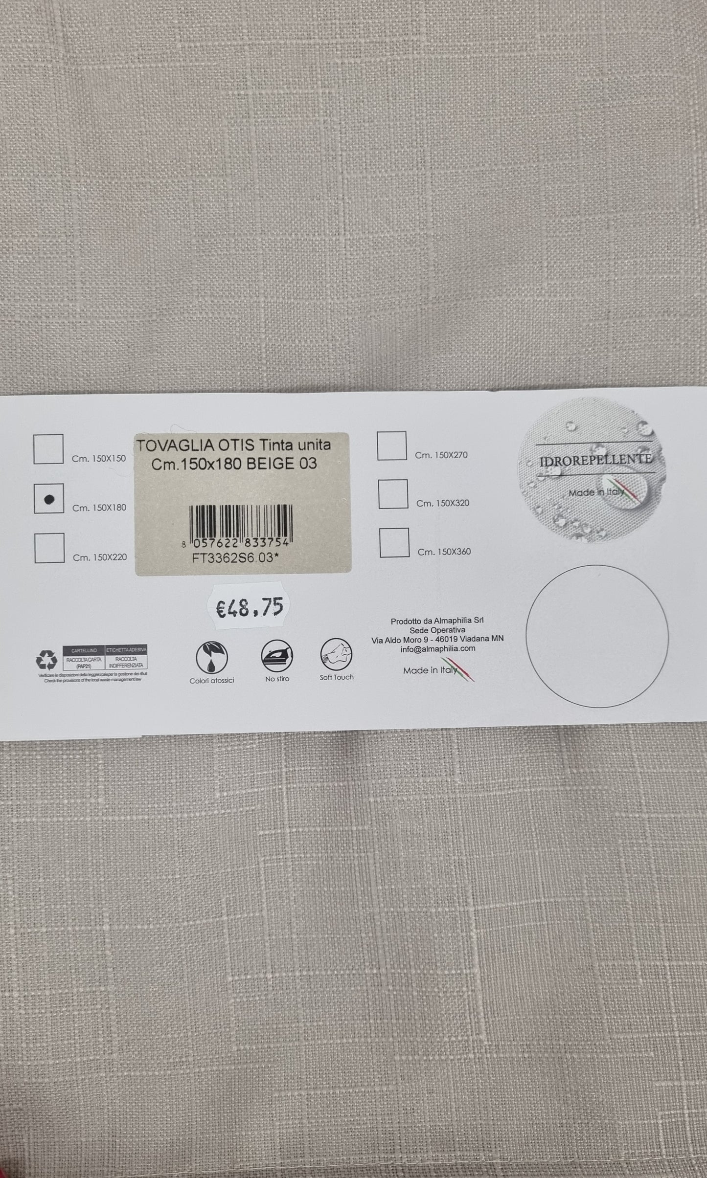 TOVAGLIA OTIS 150X180 (6 POSTI) Casa Anversa